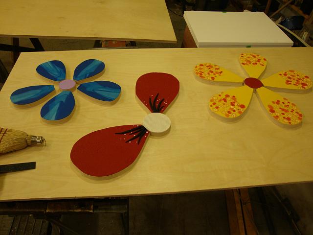 wallflower assembly (18).JPG - these petals have been trimmed and sanded but still need to be mated to their centers